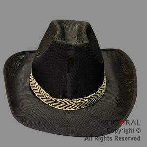 SOMBRERO COWBOY NEGRO TELA CON LAZO x 1